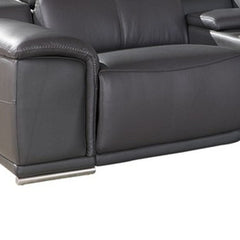 Gray Italian Leather Power Reclining U Shaped Seven Piece Corner Sectional With Console - Homeroots