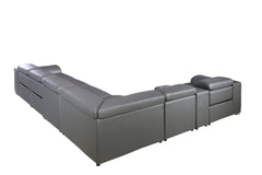 Gray Italian Leather Power Reclining U Shaped Eight Piece Corner Sectional With Console - Homeroots