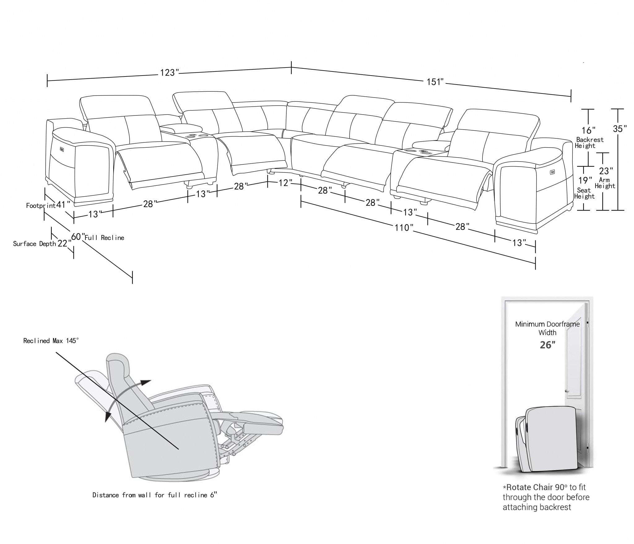 Gray Italian Leather Power Reclining U Shaped Eight Piece Corner Sectional With Console - Homeroots