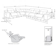 Gray Italian Leather Power Reclining U Shaped Eight Piece Corner Sectional With Console - Homeroots