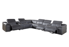 Gray Italian Leather Power Reclining U Shaped Eight Piece Corner Sectional With Console - Homeroots