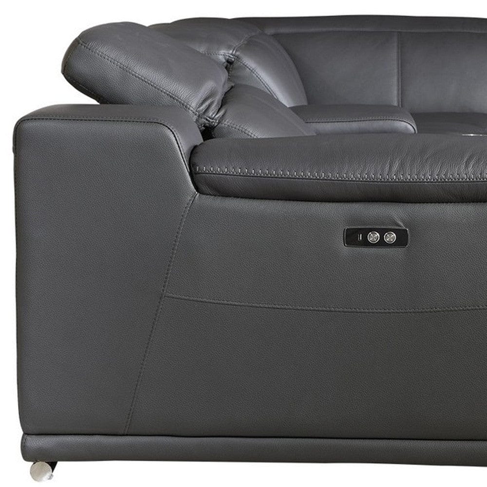 Gray Italian Leather Power Reclining U Shaped Eight Piece Corner Sectional With Console - Homeroots