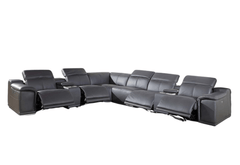 Gray Italian Leather Power Reclining U Shaped Eight Piece Corner Sectional With Console - Homeroots