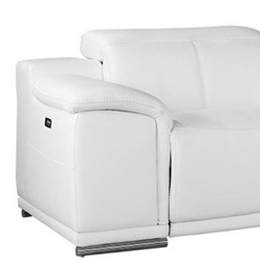 White Italian Leather Power Reclining U Shaped Seven Piece Corner Sectional With Console