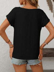 Mandy Eyelet Round Neck Short Sleeve Top - Trendsi