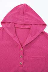 Exposed Seam Detail Henley Knit Hoodie - Trendsi