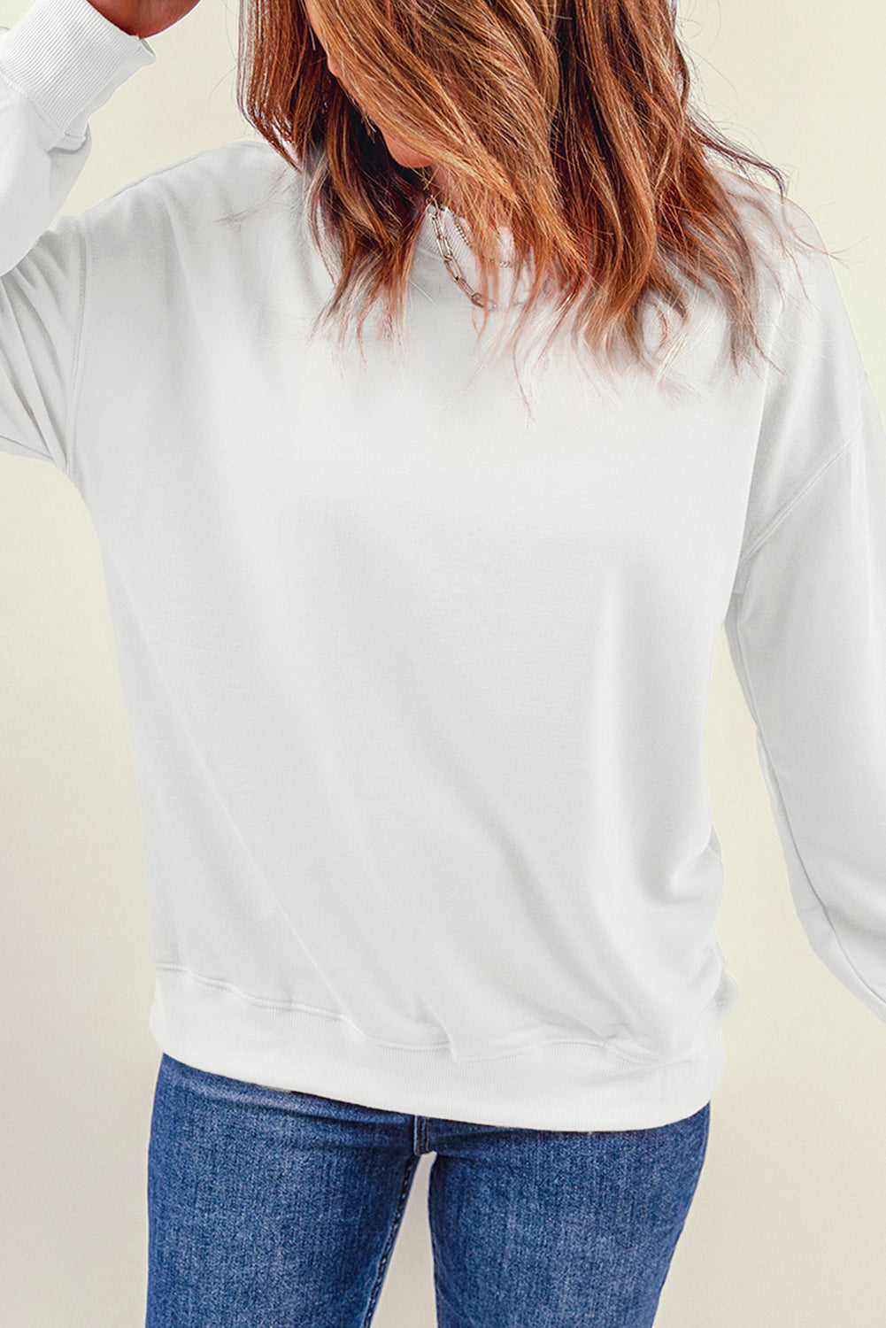 Round Neck Dropped Shoulder Sweatshirt - Flyclothing LLC