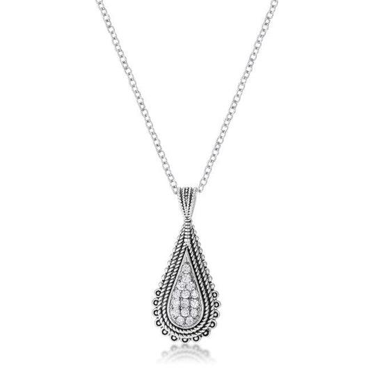 .37 Ct Tear Drop Rhodium Pendant Necklace with CZ - JGI