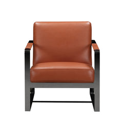 28" Camel And Black Genuine Leather Arm Chair