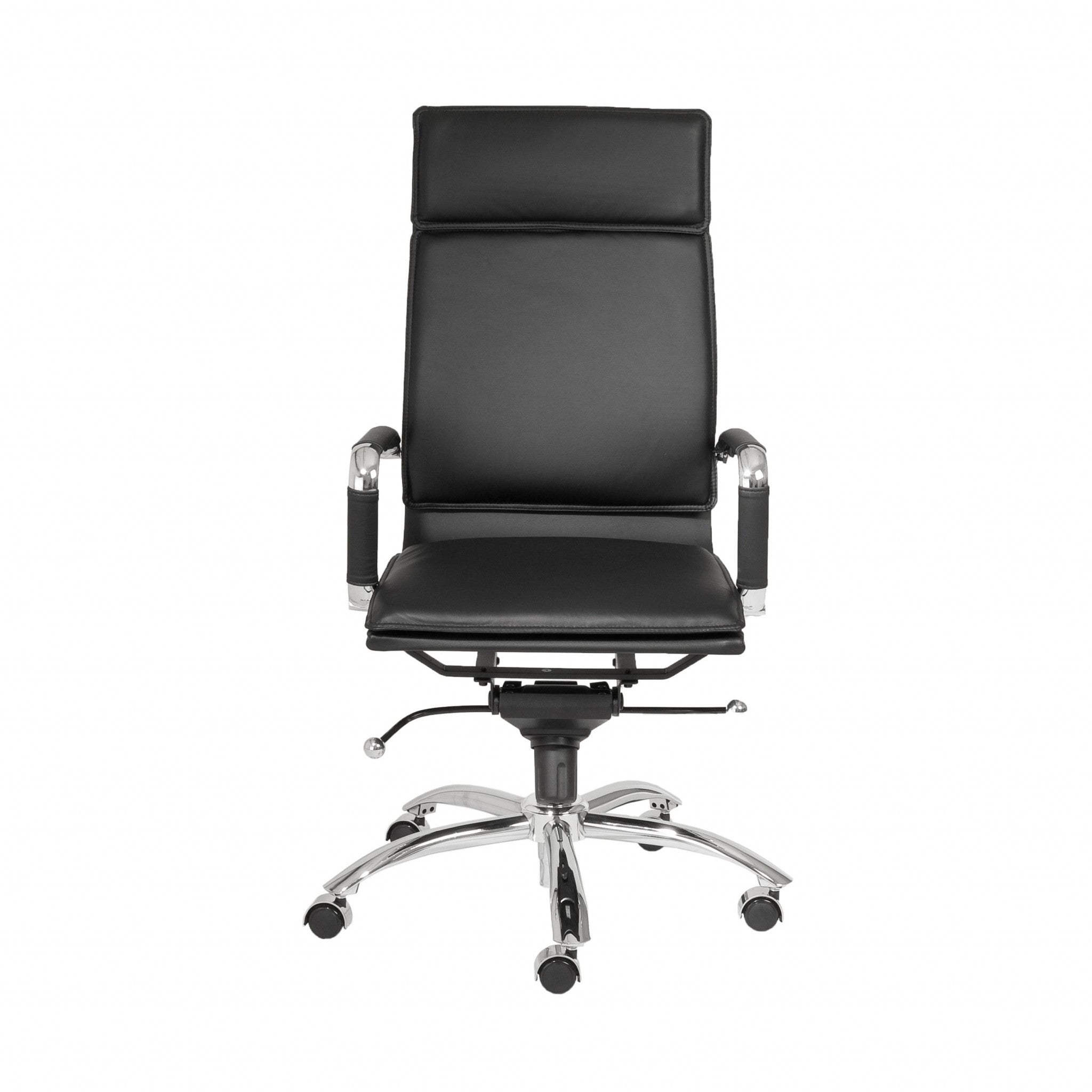 Black and Silver Adjustable Swivel Faux Leather Rolling Executive Office Chair