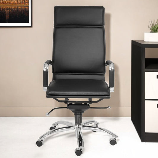 Black and Silver Adjustable Swivel Faux Leather Rolling Executive Office Chair