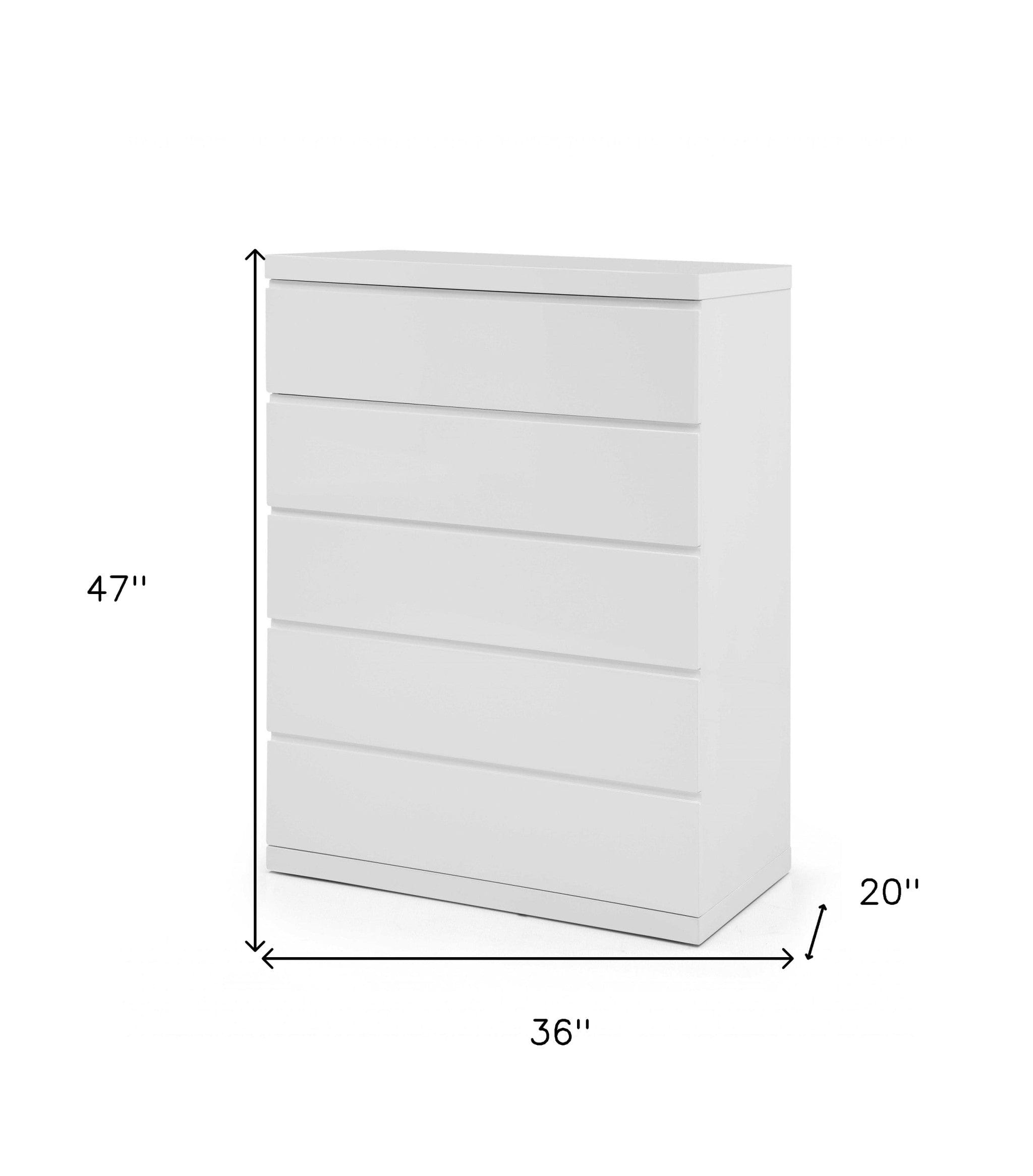 36 X 20 X 47 Gloss White Stainless Steel 5 Drawer Chest - Homeroots