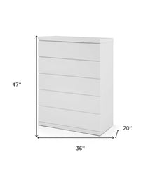 36 X 20 X 47 Gloss White Stainless Steel 5 Drawer Chest - Homeroots