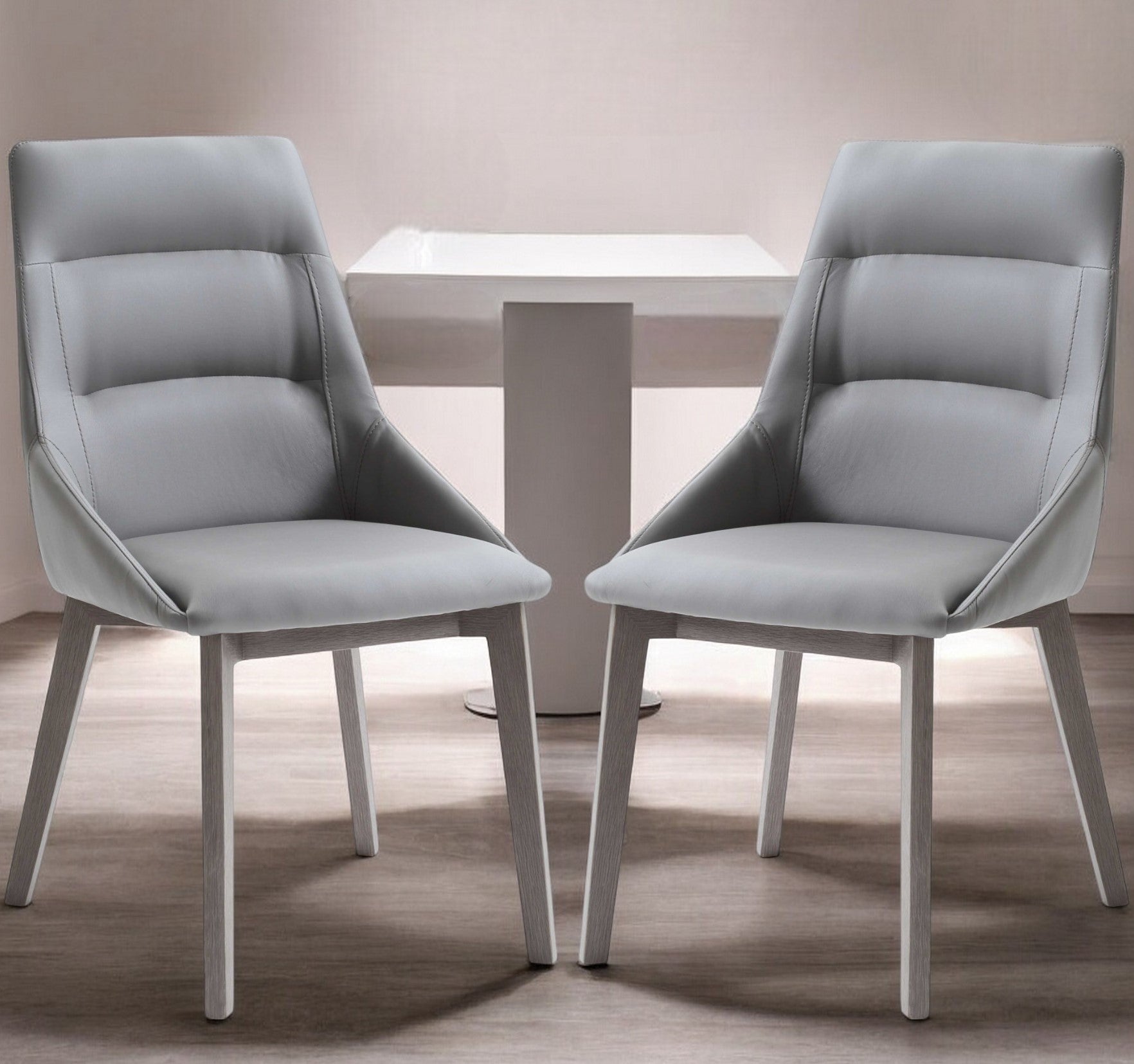 Set of Two Gray Upholstered Faux Leather Dining Side Chairs