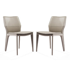 Set of Two Taupe Upholstered Faux Leather Dining Side Chairs