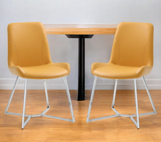 Set Of 2 Yellow Faux Leather Dining Chairs