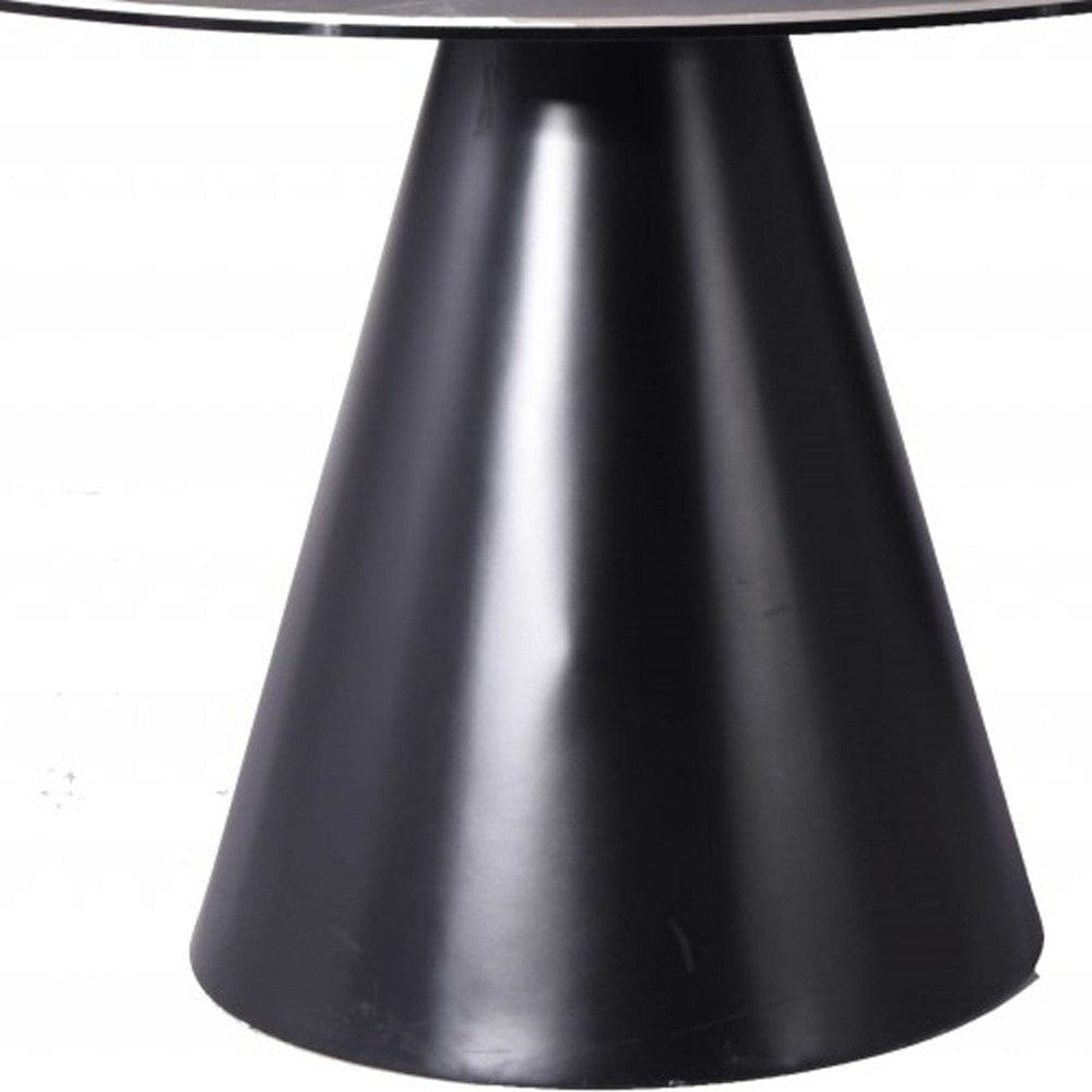 47" Gray Rounded Stone And Iron Pedestal Base Dining Table - Homeroots