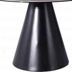 47" Gray Rounded Stone And Iron Pedestal Base Dining Table - Homeroots