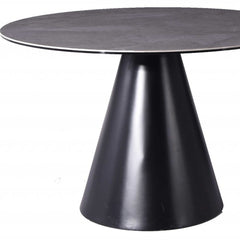 47" Gray Rounded Stone And Iron Pedestal Base Dining Table - Homeroots