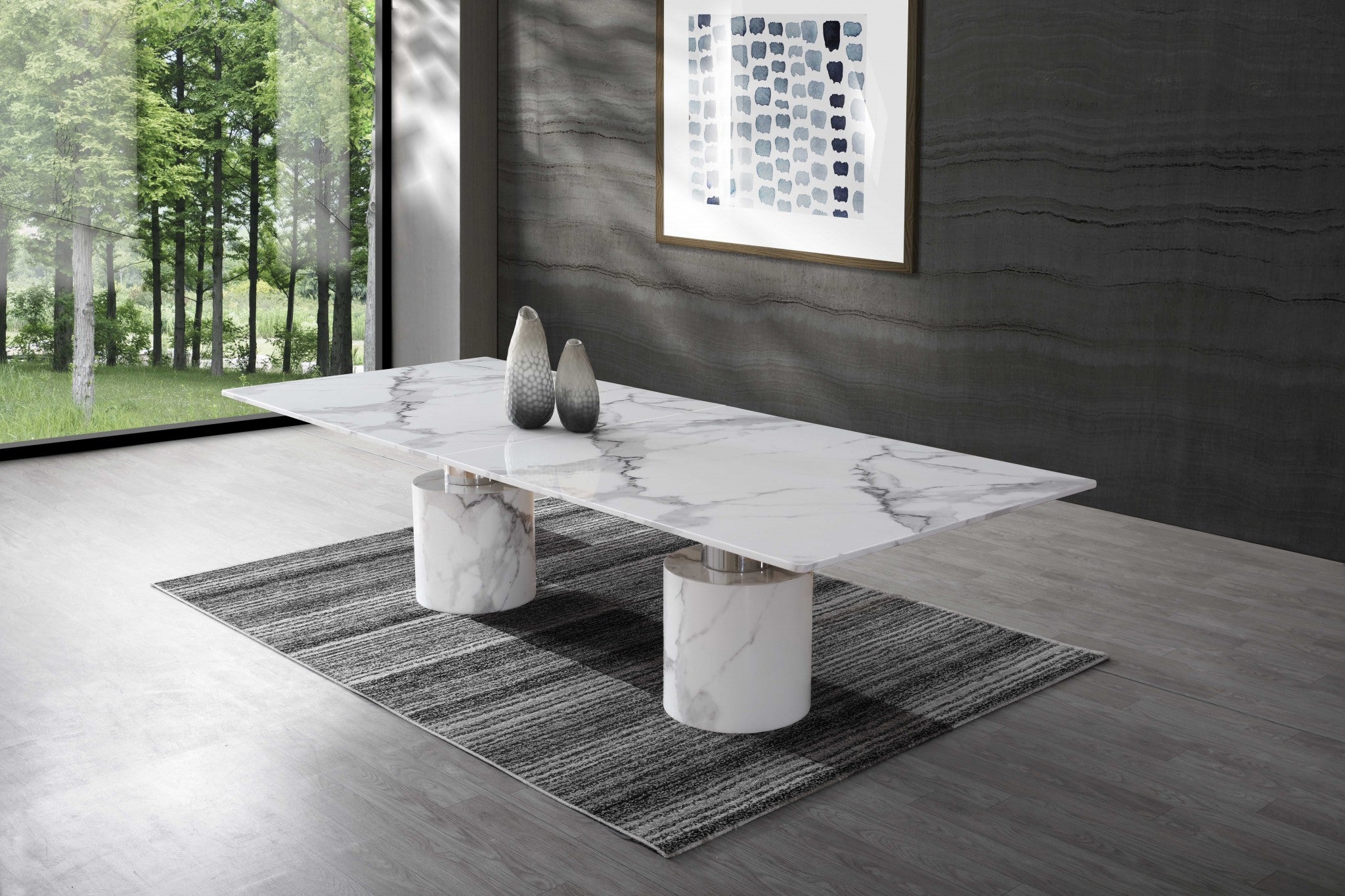 120" White Marble Double Pedestal Base Dining Table