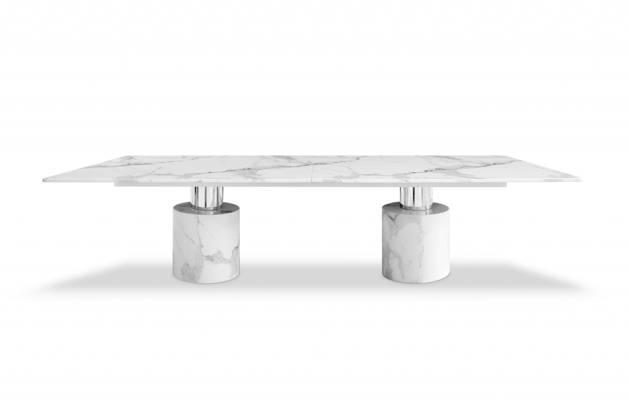 120" White Marble Double Pedestal Base Dining Table