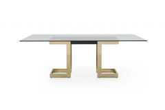 87" Clear And Gold Glass And Stainless Steel Double Pedestal Base Dining Table