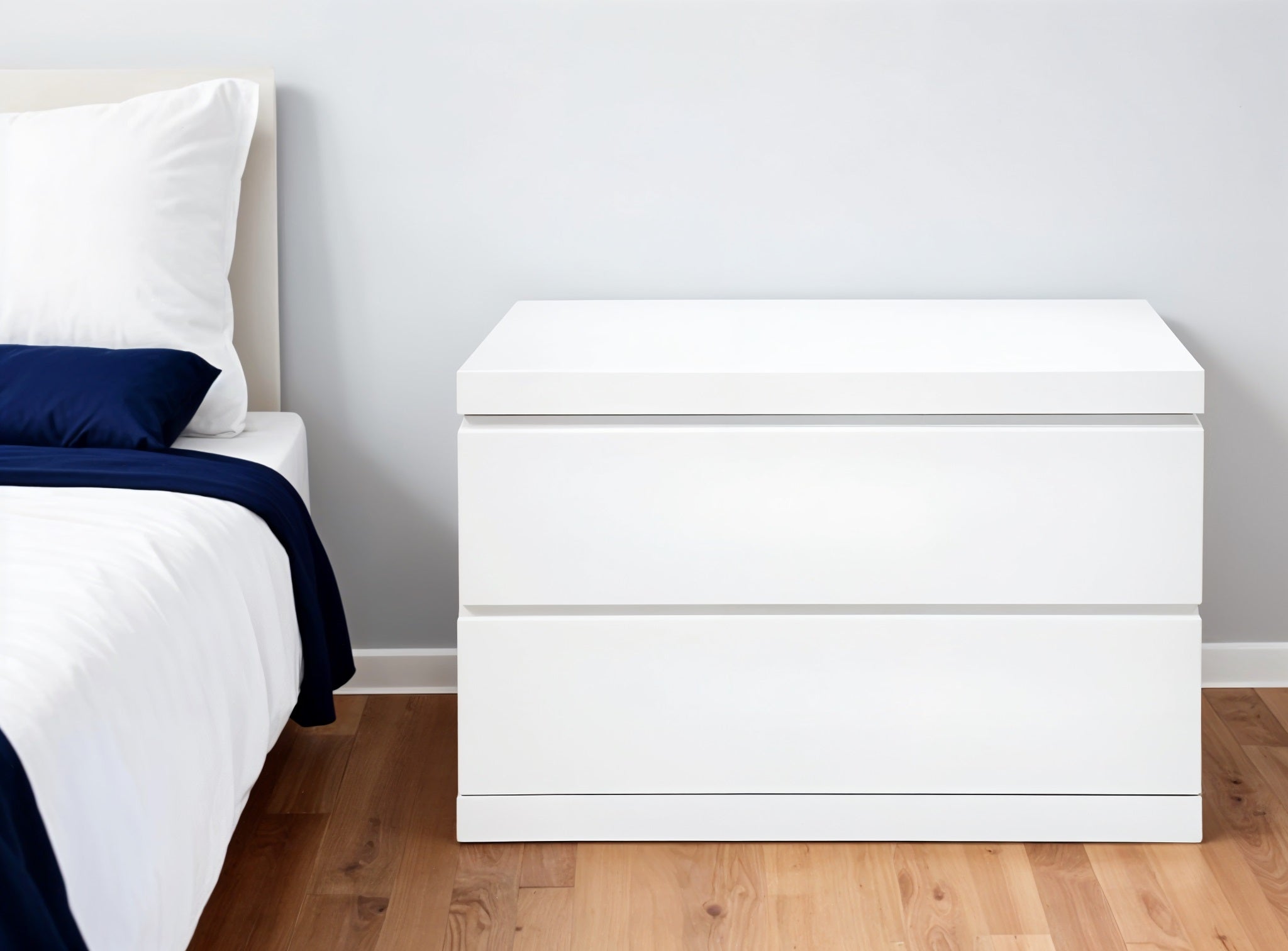 20" White Two Drawer Glossy Finish Nightstand