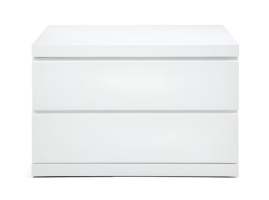 20" White Two Drawer Glossy Finish Nightstand