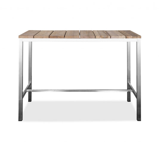 55" Wood Brown And Silver Solid Wood And Stainless Steel Dining Table