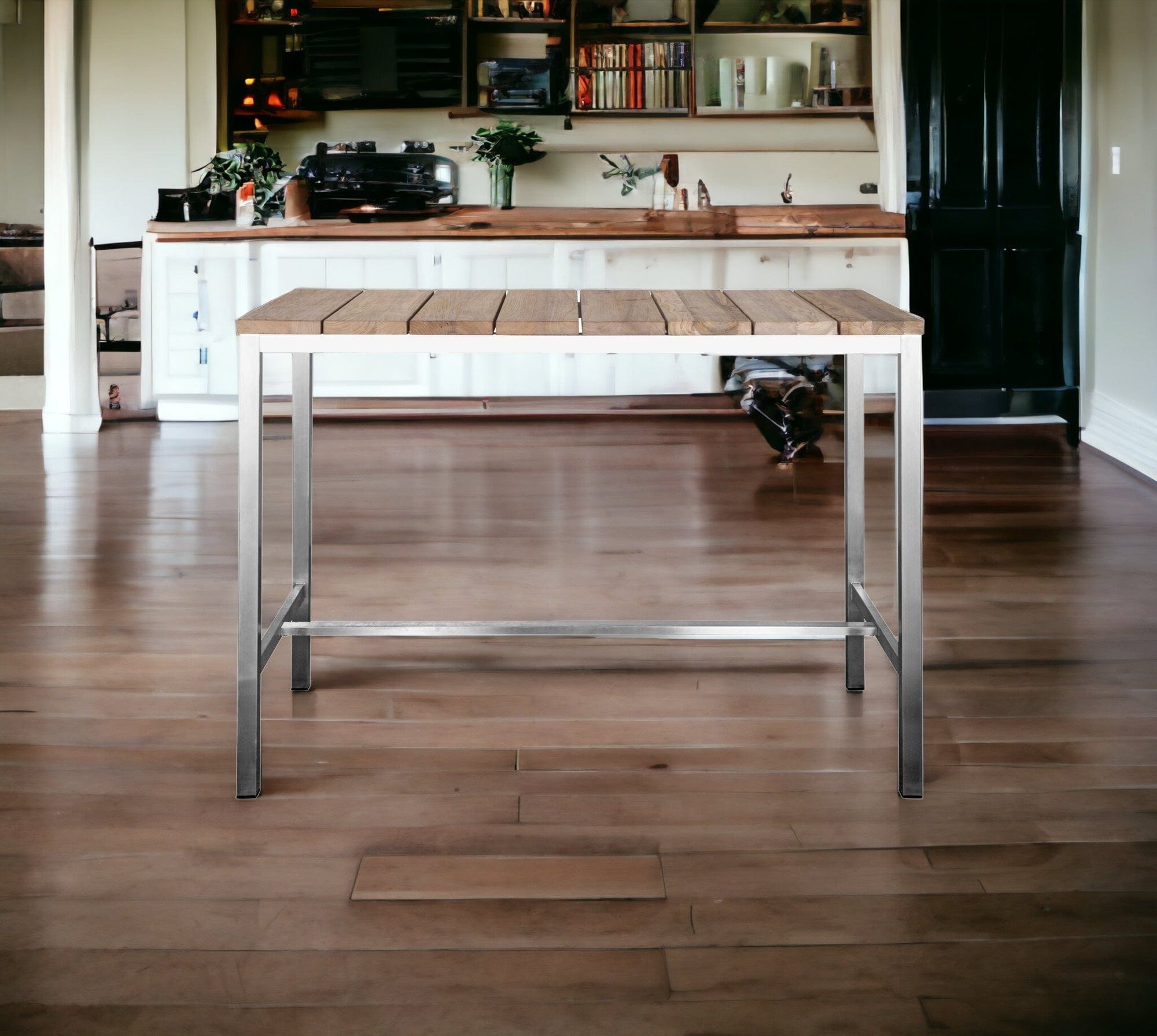 55" Wood Brown And Silver Solid Wood And Stainless Steel Dining Table - Homeroots