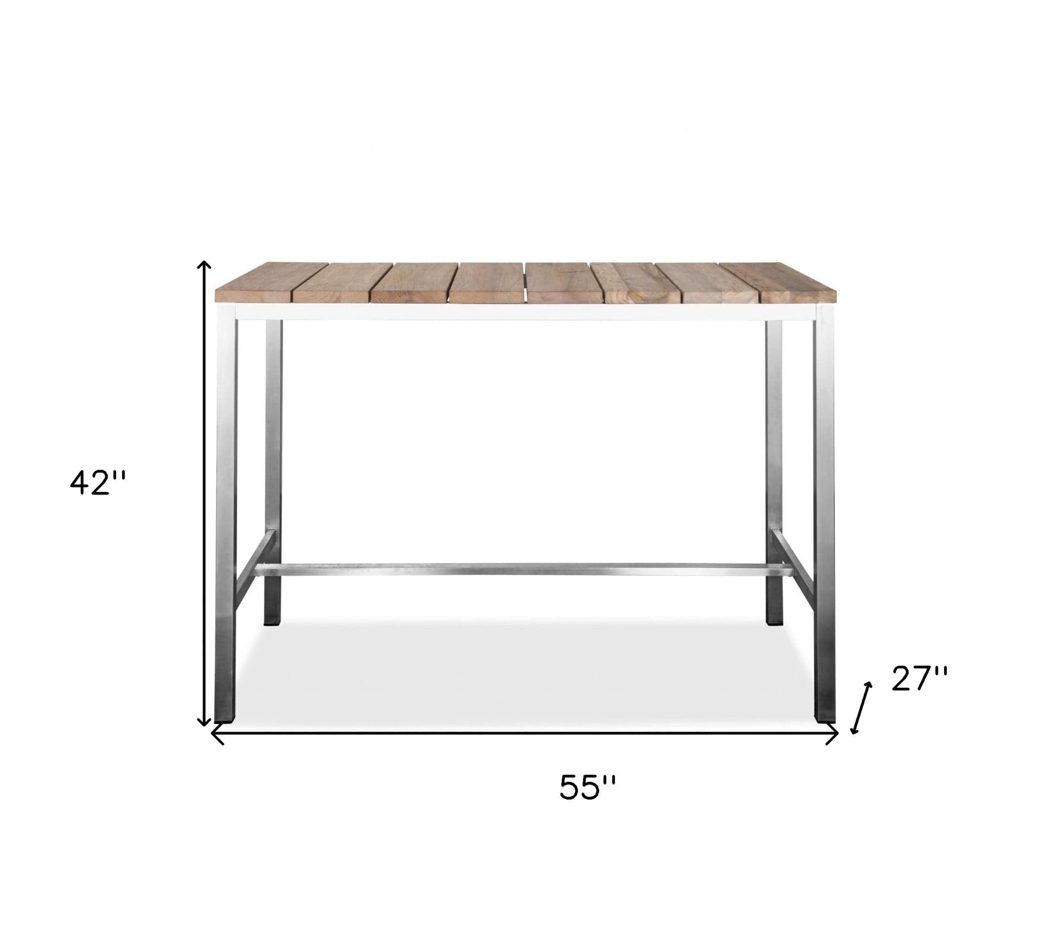 55" Wood Brown And Silver Solid Wood And Stainless Steel Dining Table - Homeroots