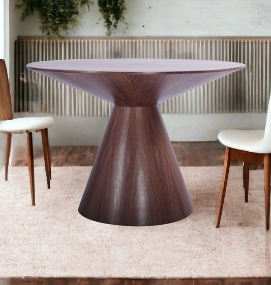 47" Brown Rounded Solid Wood Pedestal Base Dining Table - Homeroots