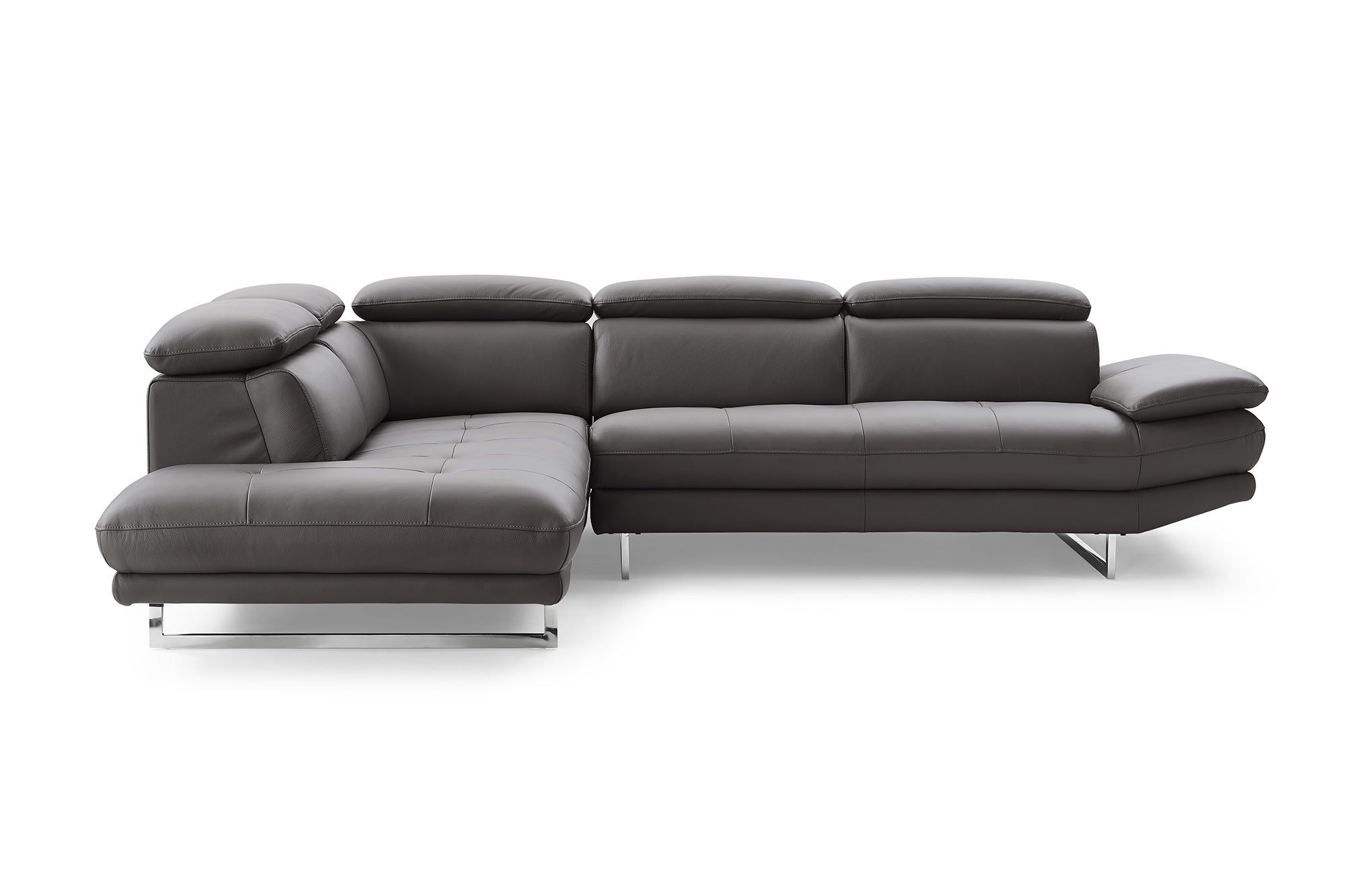 Dark Gray Genuine Leather L Shaped Two Piece Sofa and Chaise Sectional - Homeroots