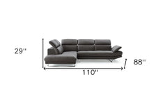 Dark Gray Genuine Leather L Shaped Two Piece Sofa and Chaise Sectional - Homeroots