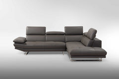 Dark Gray Genuine Leather L Shaped Two Piece Sofa and Chaise Sectional - Homeroots