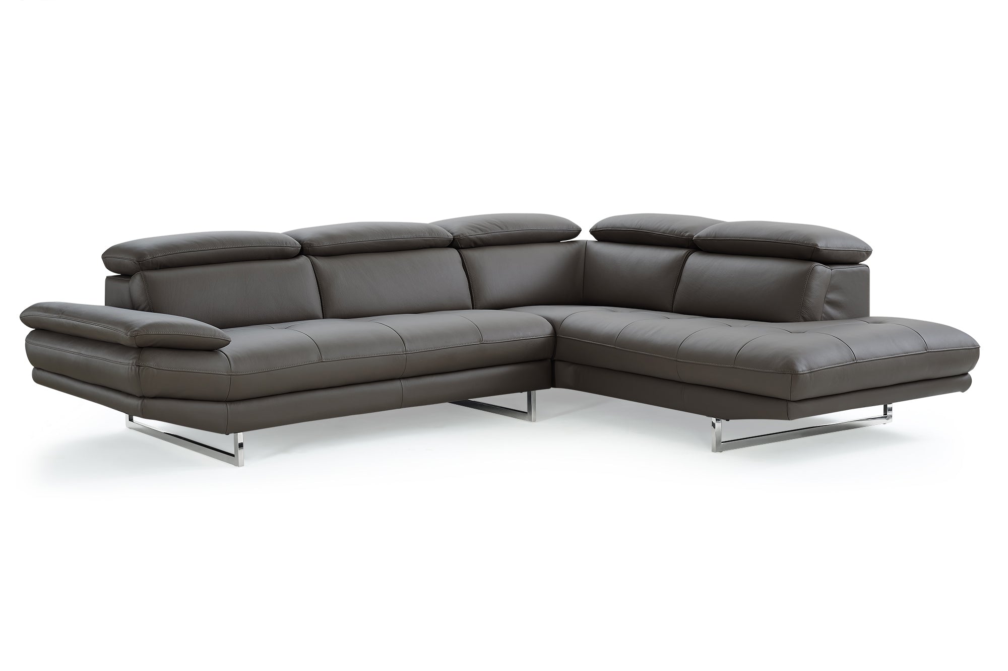 Dark Gray Genuine Leather L Shaped Two Piece Sofa and Chaise Sectional - Homeroots