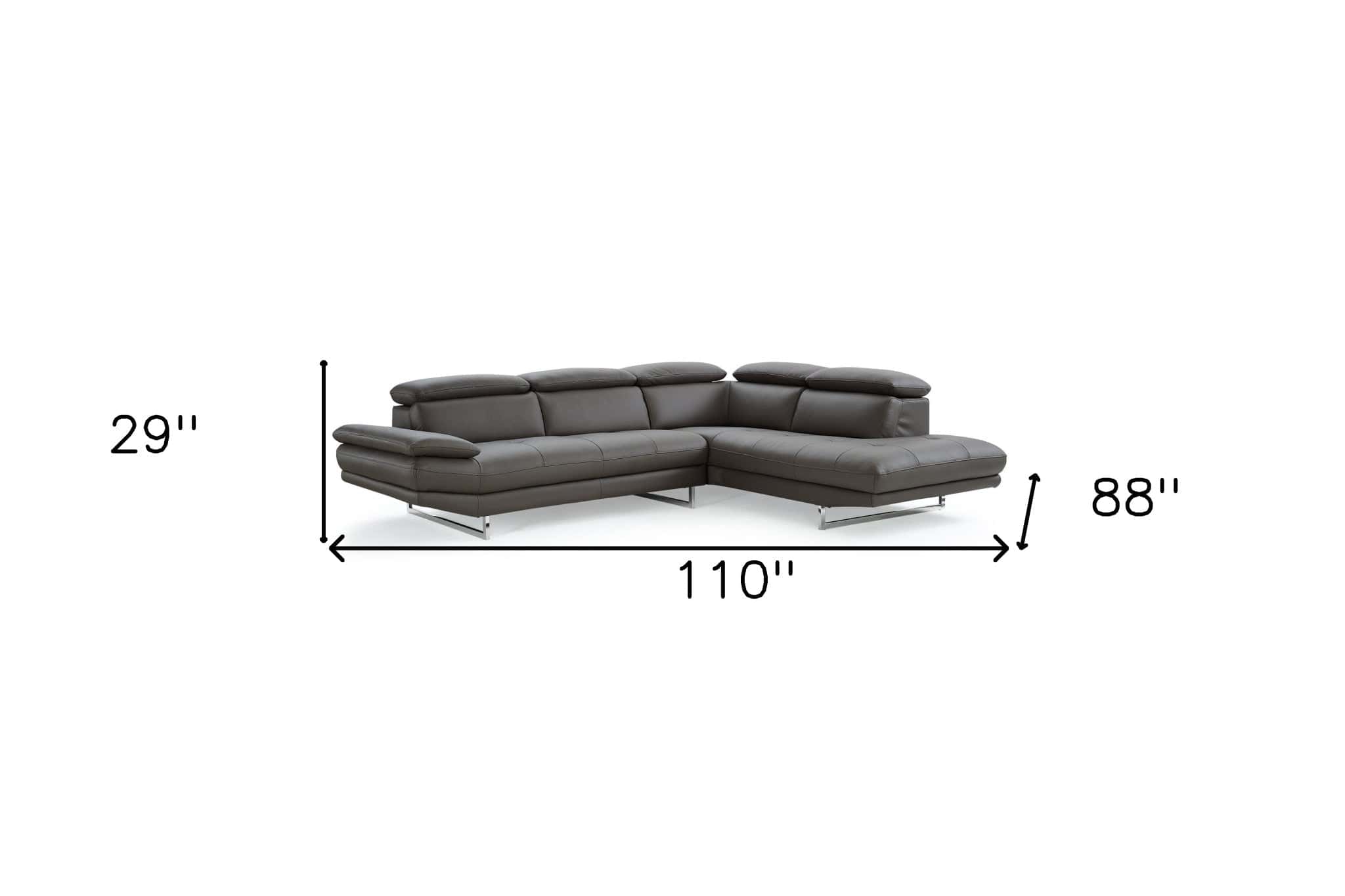 Dark Gray Genuine Leather L Shaped Two Piece Sofa and Chaise Sectional - Homeroots