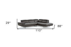 Dark Gray Genuine Leather L Shaped Two Piece Sofa and Chaise Sectional - Homeroots