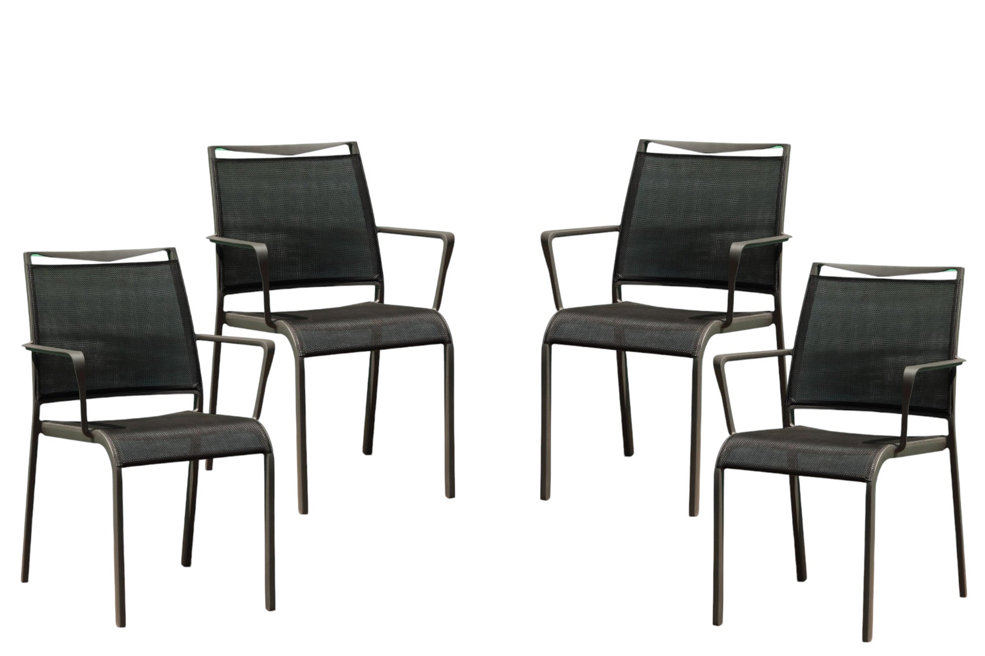 Set Of 4 Gray Stackable Aluminum Sling Arm Chairs