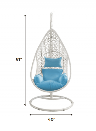 40" Blue and Steel stand finished Metal Outdoor Swing Chair with Blue Cushion - Homeroots