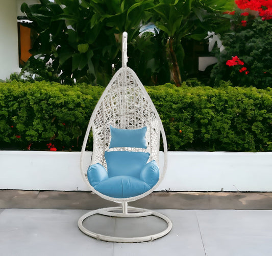 40" Blue and Steel stand finished Metal Outdoor Swing Chair with Blue Cushion - Homeroots