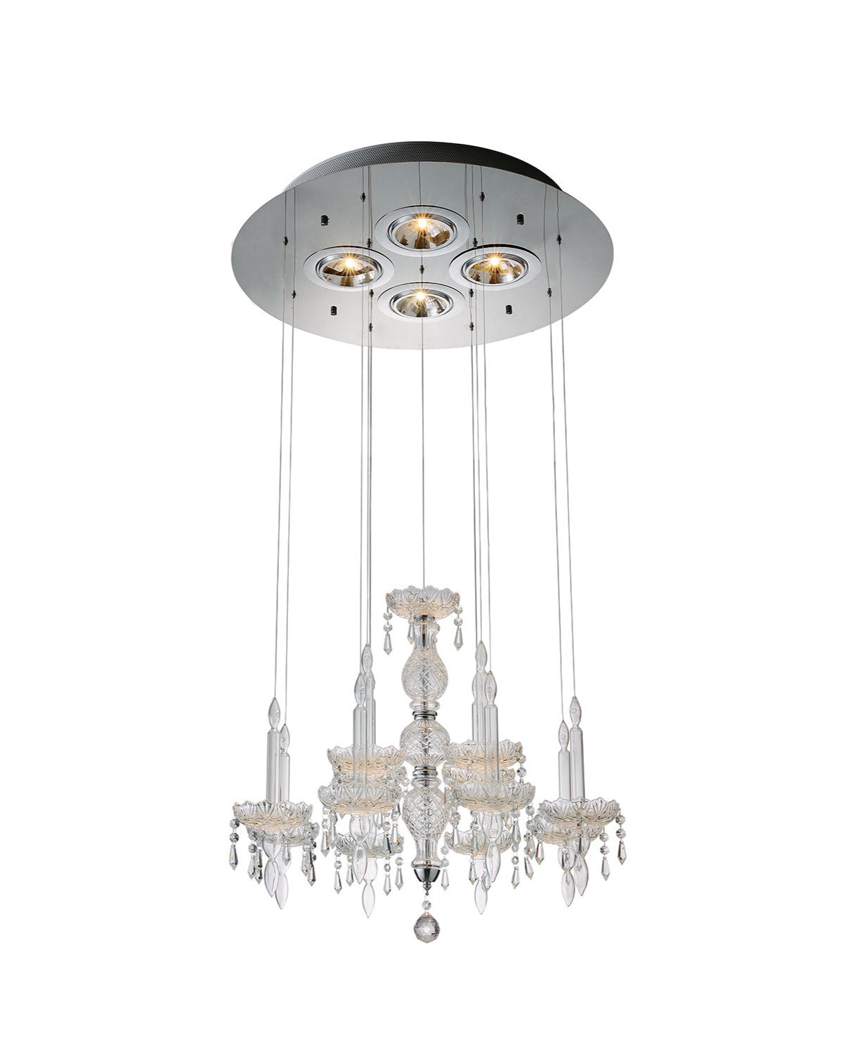 Clear Candle Style Four Light Metal and Glass Ceiling Light