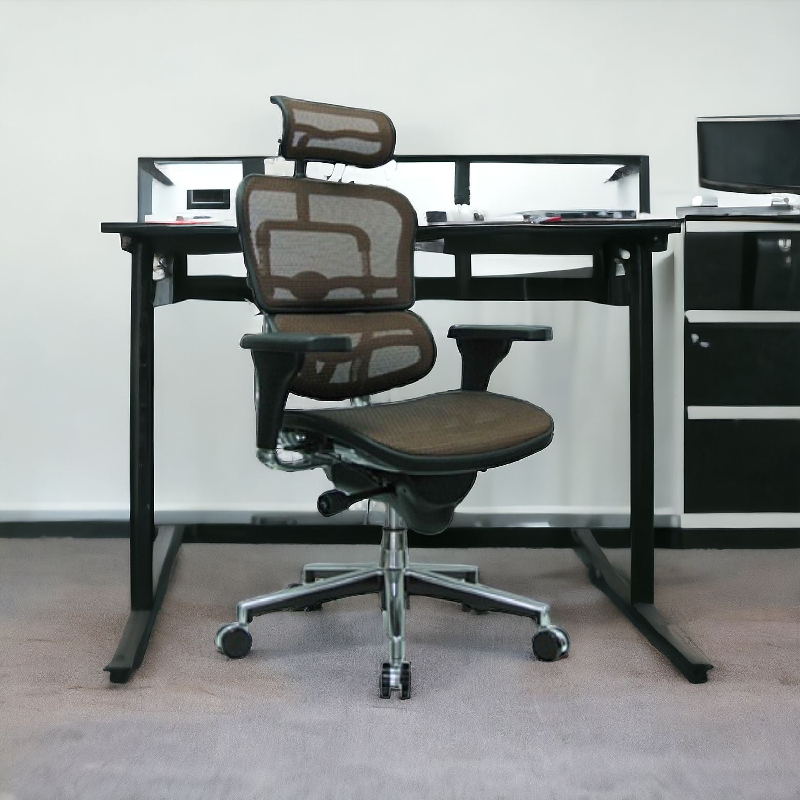 Black and Silver Adjustable Swivel Mesh Rolling Executive Office Chair