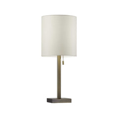 22" Antiqued Brass Metal Cylinder Table Lamp With Off White Drum Shade