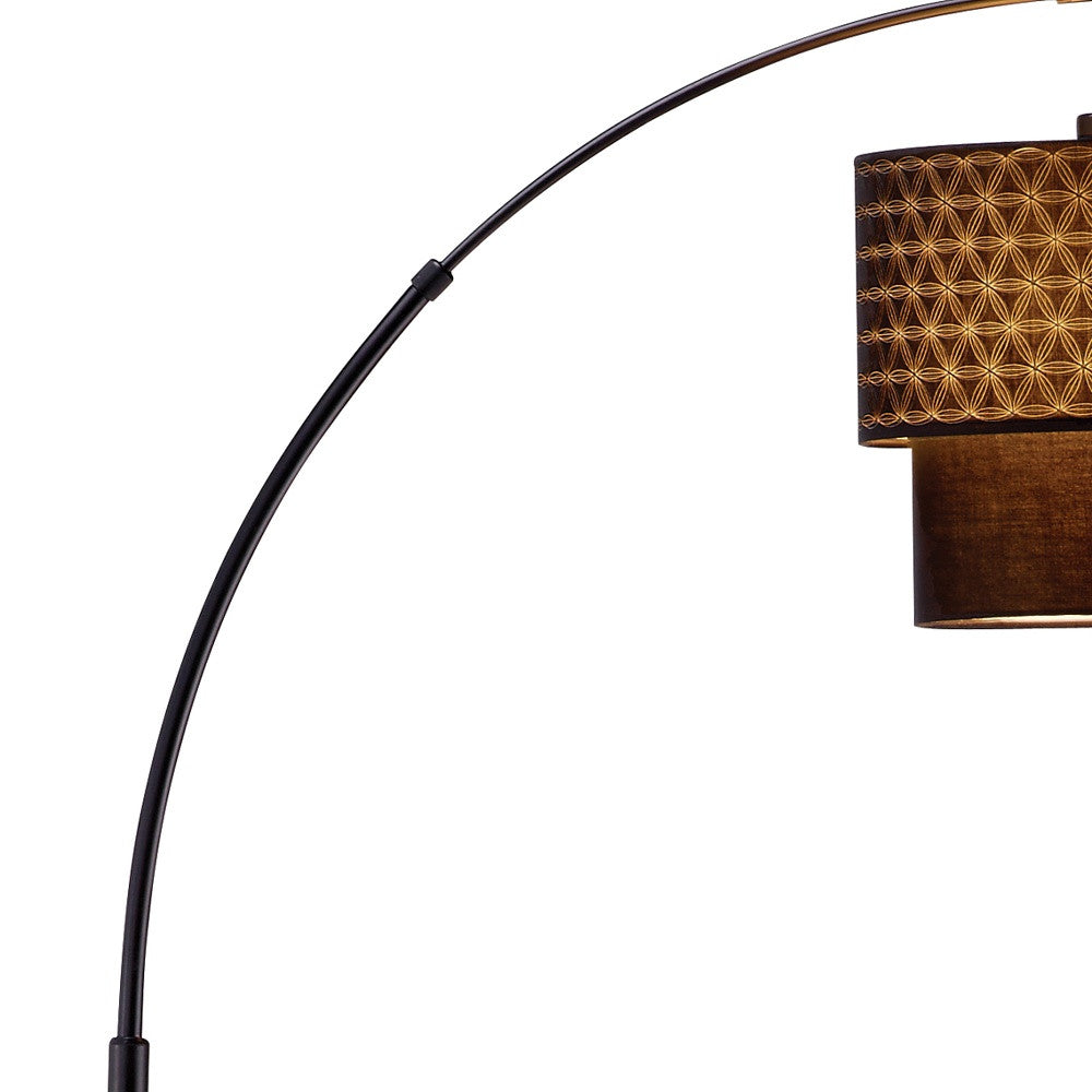 71" Black Arched Floor Lamp With Brown Drum Shade