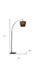 71" Black Arched Floor Lamp With Brown Drum Shade