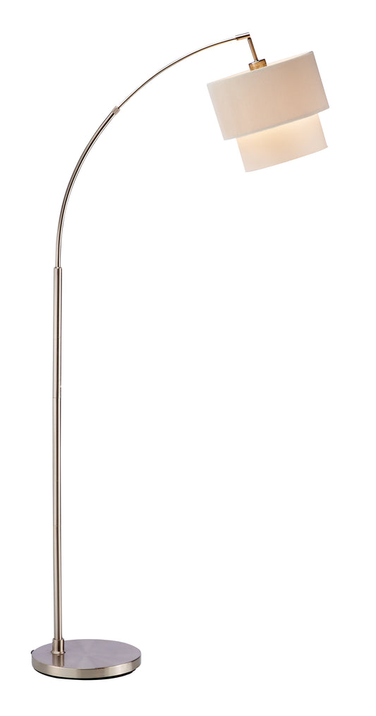 71" Silver Adjustable Arched Floor Lamp With White and Natural Drum Shade