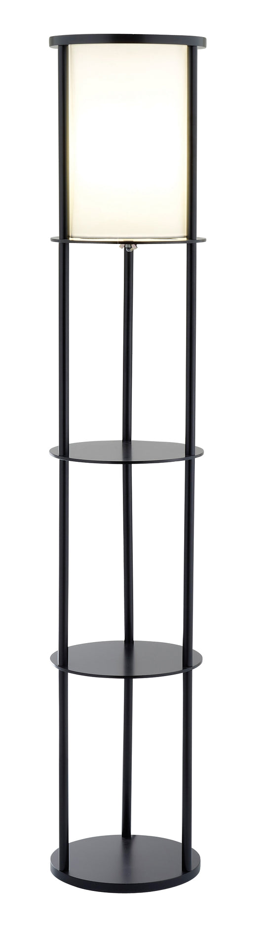 Black Wood Finish Floor Lamp With Circular Storage Shelves