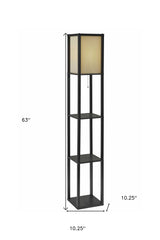 Floor Lamp With Black Wood Finish Storage Shelves