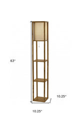 Floor Lamp With Natural Wood Finish Storage Shelves